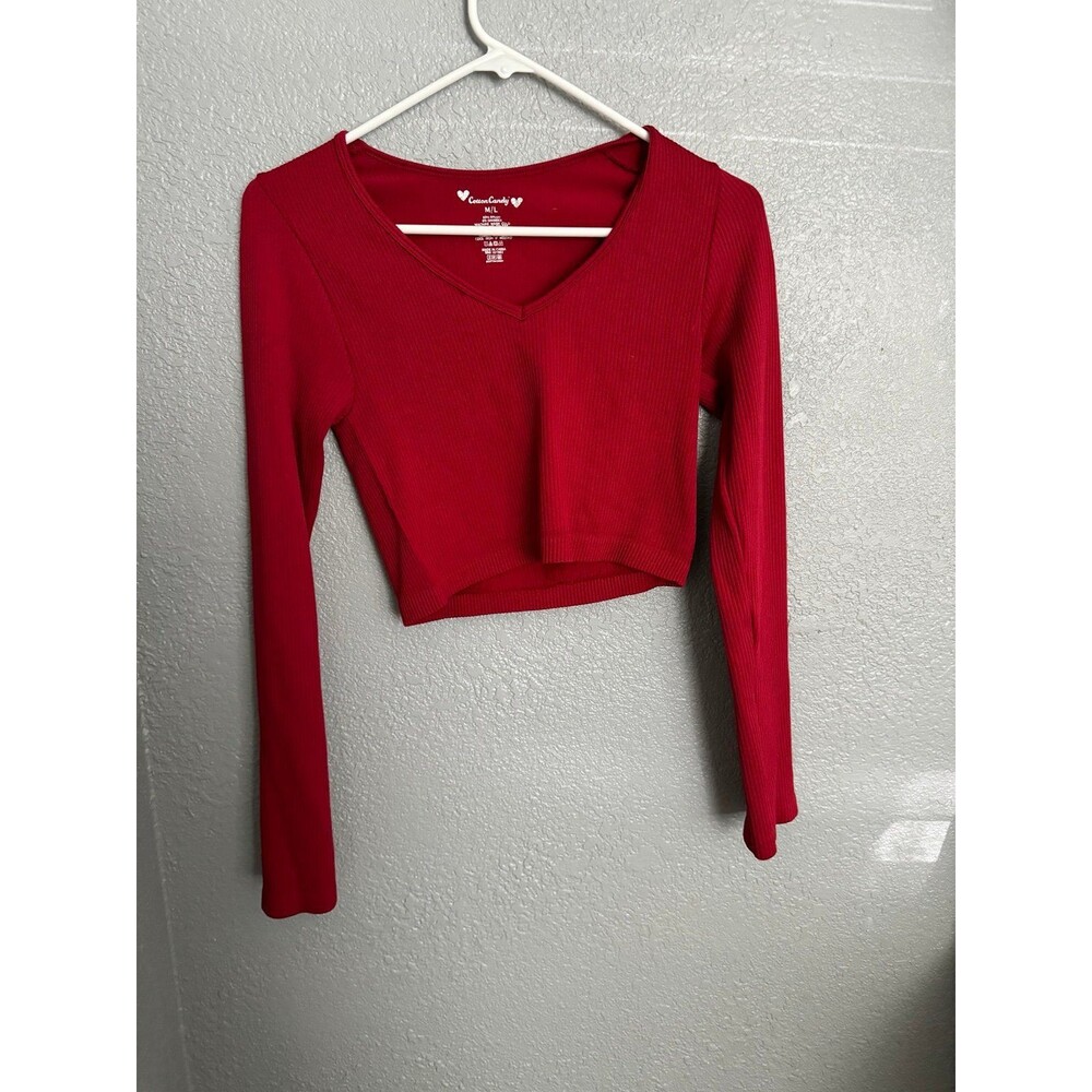 Cropped Red Long Sleeve Top